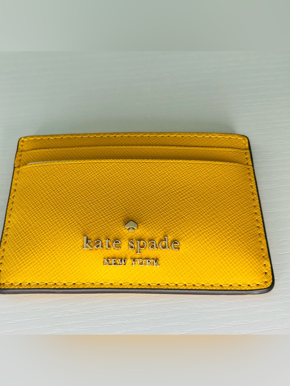 Kate Spade New York bright yellow saffiano leather card holder with silver logo - Picture 3 of 5